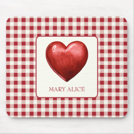 Mousepad Vintage Red e Cream Gingham com Coração