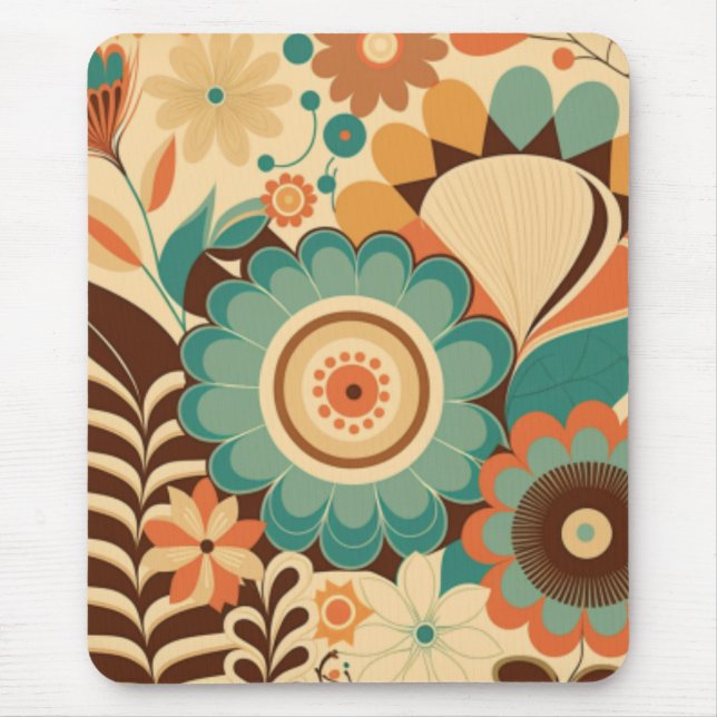 Mousepad Vintage retro design floral castanho-verde (Frente)