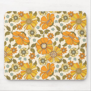 Mousepad Vintage Retro Orange Floral Patterno