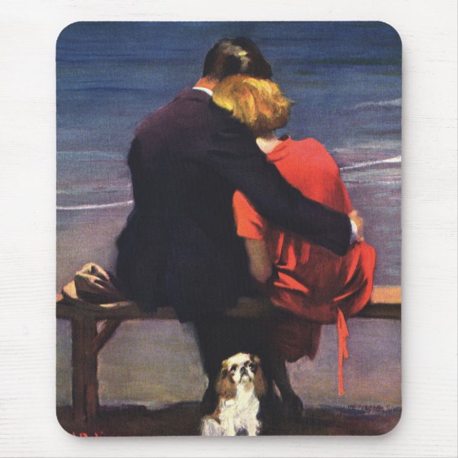 Mousepad Vintage Romântico Amor, Romance na Praia (Frente)