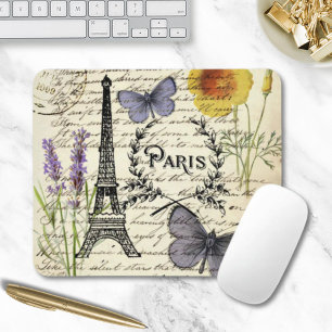 Mousepad vintage rustic borterfly paris eiffel torre