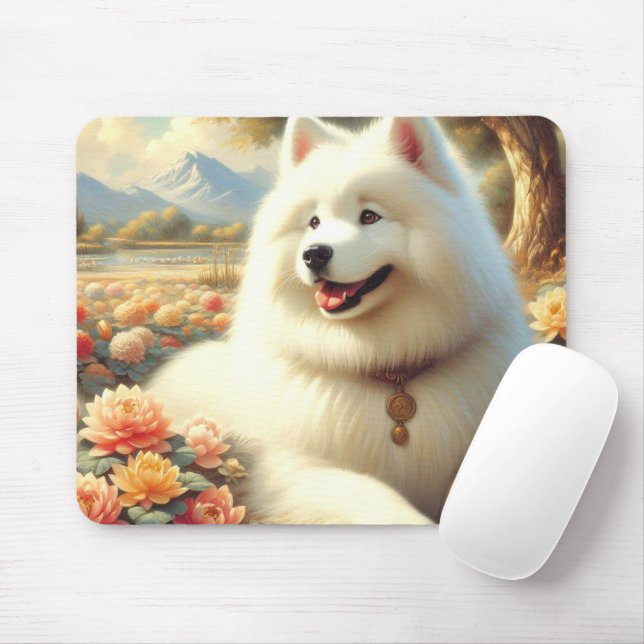 Mousepad Vintage Samoyed Dog Painting (Com mouse)