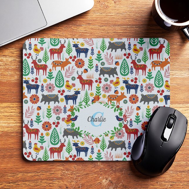 Mousepad Vintage Scandinavian Folk Art Monogram Pattern (Criador carregado)