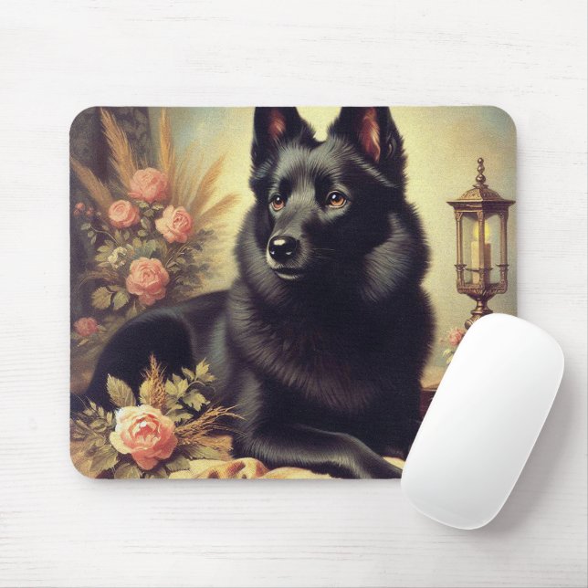 Mousepad Vintage Schipperke Dog Painting (Com mouse)