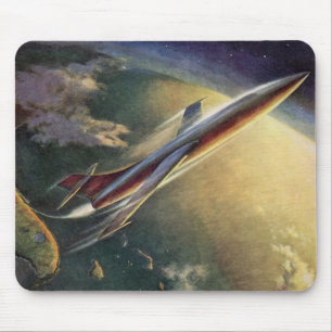 Mousepad Vintage Science Ficeship Airplane Earth