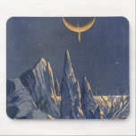 Mousepad Vintage Science Ficet, Crescent Moon Snow Planet<br><div class="desc">Ilustração vintage: planetas futuristas de ficção científica e imagem espacial. Um 50 de quadrinhos retrô sci fi com um planeta estrangeiro coberto de gelo e neve à noite com uma lua crescente sobre as montanhas no inverno.</div>