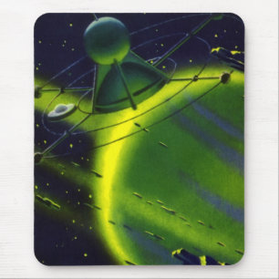 Mousepad Vintage Science Fiction Green Planet w Spaceship