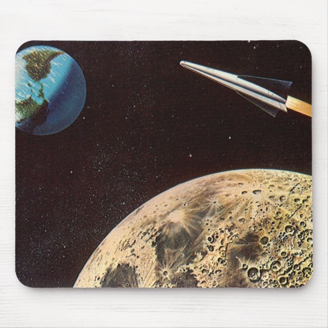 Mousepad Vintage Science Fiction, Rocket Ship Over the Moon (Frente)