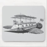 Mousepad Vintage Science Fiction Steampunk Airship Eclipse<br><div class="desc">Ilustração Vintage preto e branco da ficção científica vitoriana viagem futurista e imagem de punk a vapor de transporte. Um dirigível com asas, hélice e guarda-chuva como copas que ajudam o navio a flutuar no ar. O capitão está na casa do leme onde aparece o nome do avião, o Eclipse....</div>