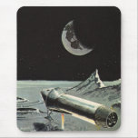 Mousepad Vintage Science Fictions, Rocket ships Moon Planet<br><div class="desc">Imagem de Vintage no espaço sideral e imagem de Ficção Científica futurista planetas. Viagem e design de transporte com foguetes decolando na lua e voando em direção ao planeta Terra no distante céu escuro da noite no futuro.</div>