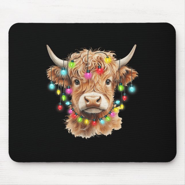 Mousepad Vintage Scottish Highland Cow Animal Christmas Xma (Frente)
