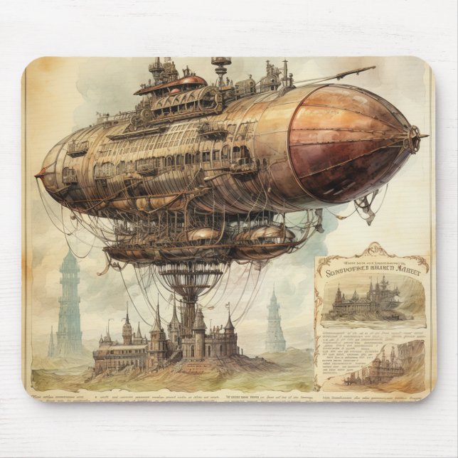 Mousepad Vintage Steampunk Zeppelin (10) (Frente)