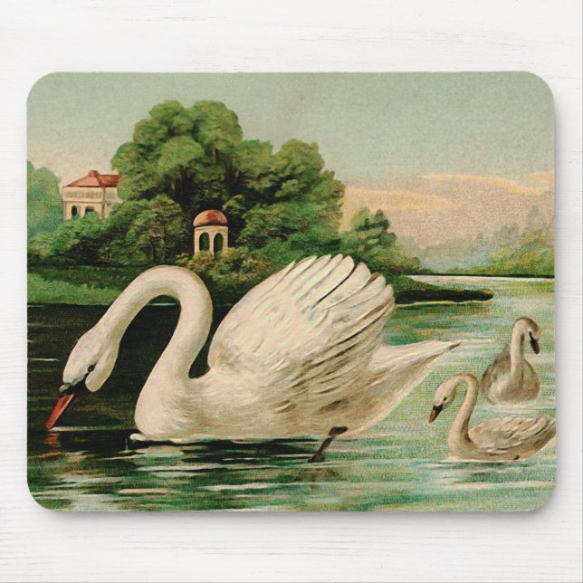 Mousepad Vintage Swan no lago (Frente)