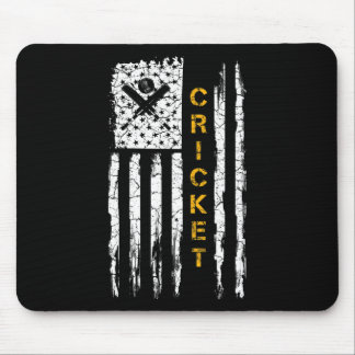Mousepad Vintage Usa American Flag Cricket Player Silhouett