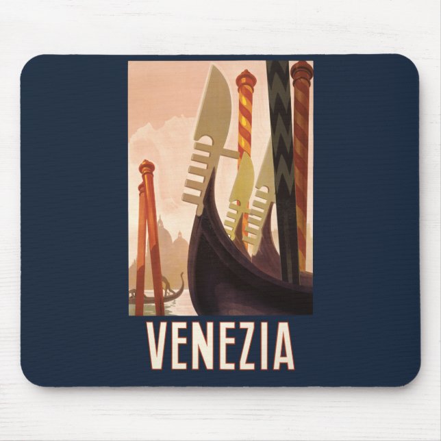 Mousepad Vintage Veneice Itália Gondola Viagem (Frente)