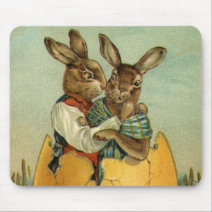 Mousepad Vintage Victorian Easter Bunnies em um Ovo Dourado