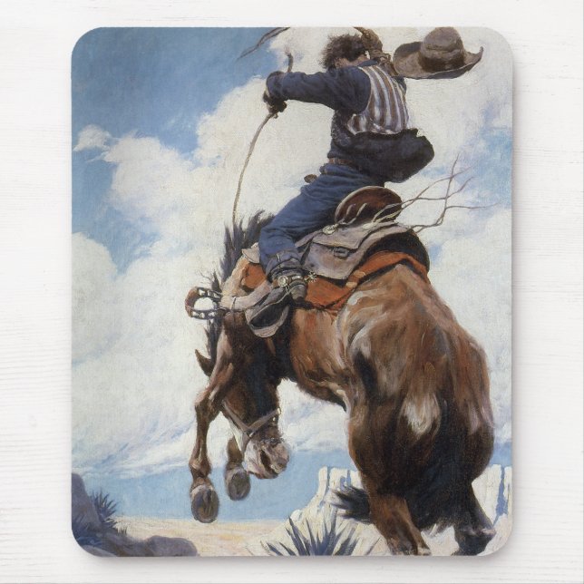 Mousepad Vintage Western Cowboys, Bucking, pelo NC Wyeth (Frente)
