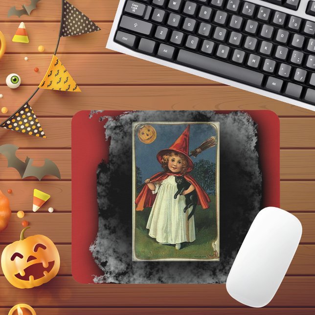 Mousepad Vintage Young Halloween Witch (Vintage Young Halloween Witch Mouse Pad)