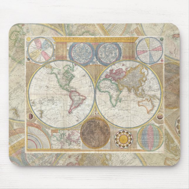 Mousepad Vintagem antiga do Mapa Mundial de Viagem (Frente)