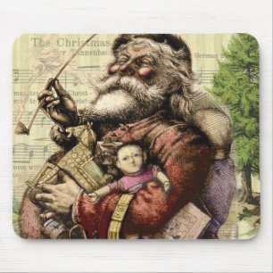 Mousepad Vintagem da Árvore de Natal de Santa Claus feliz