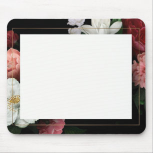 Mousepad Vintagem de Frame Dourado Preto Floral
