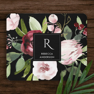 MOUSEPAD VINTAGEM NEGRA PINCO NEGRO BURGUNDY PROTEA FLORAL
