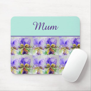 Mousepad Viola Flower Aqua Stripe Mãe floral Dia de as mã