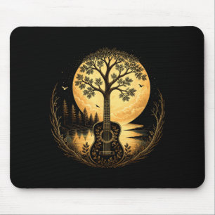 Mousepad Violão árvore pelo luar da natureza do lago 