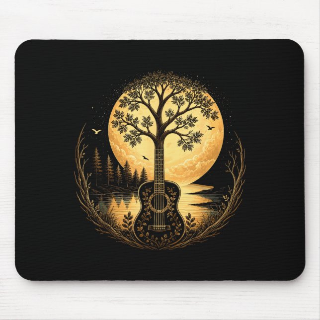Mousepad Violão árvore pelo luar da natureza do lago  (Frente)