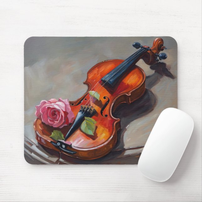 Mousepad Violino Antigo com Impressionismo Rosa Rosa Rosa R (Com mouse)