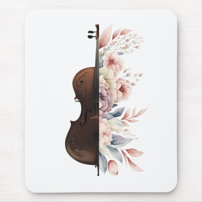 Mousepad Violino entre flores. Buquê de flores. (Frente)