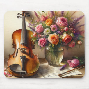 Mousepad Violino, Música Folha e Vaso de Flores