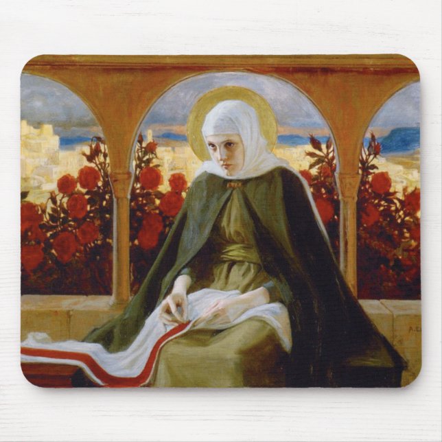 Mousepad Virgem Maria no Jardim Rosa (Albert Edelsense) (Frente)