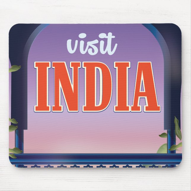 Mousepad Visite a Índia Impressão de viagem vintage. (Frente)