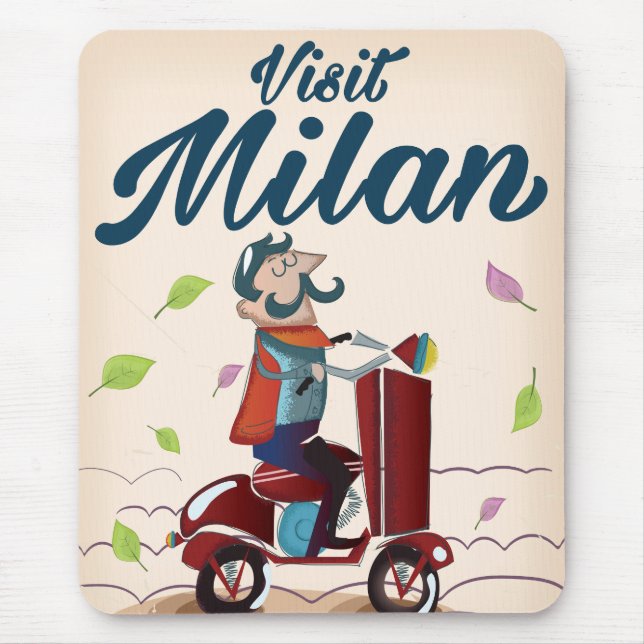 Mousepad Visite o cartaz de viagem vintage de desenho anima (Frente)