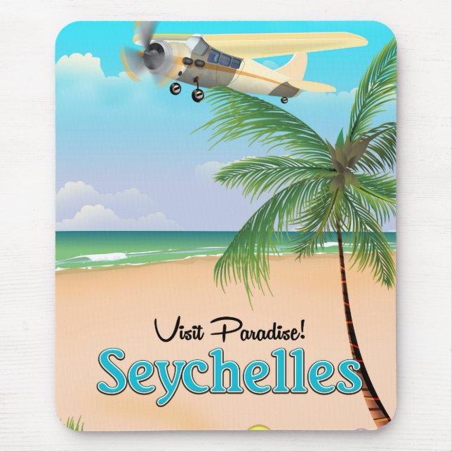 Mousepad Visite Paraíso! Poster de viagens das Seychelles (Frente)