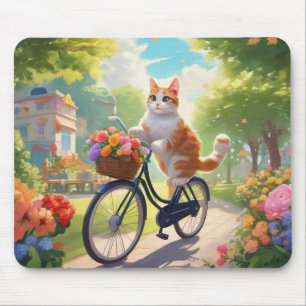 Mousepad Vista Colorida com Cat no Pad do Mouse Bicicleta