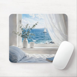 Mousepad Vista do Oceano na Janela do Quarto