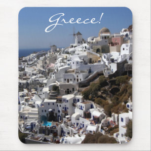 Mousepad Vista panorâmica de Oia, piscina