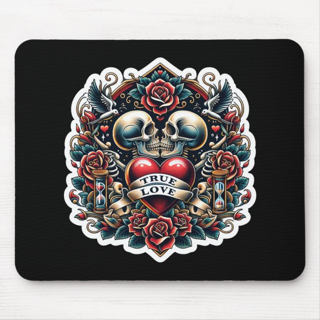 Mousepad Visual de Tatuagem de Coração de Esqueleto do Amor (Frente)