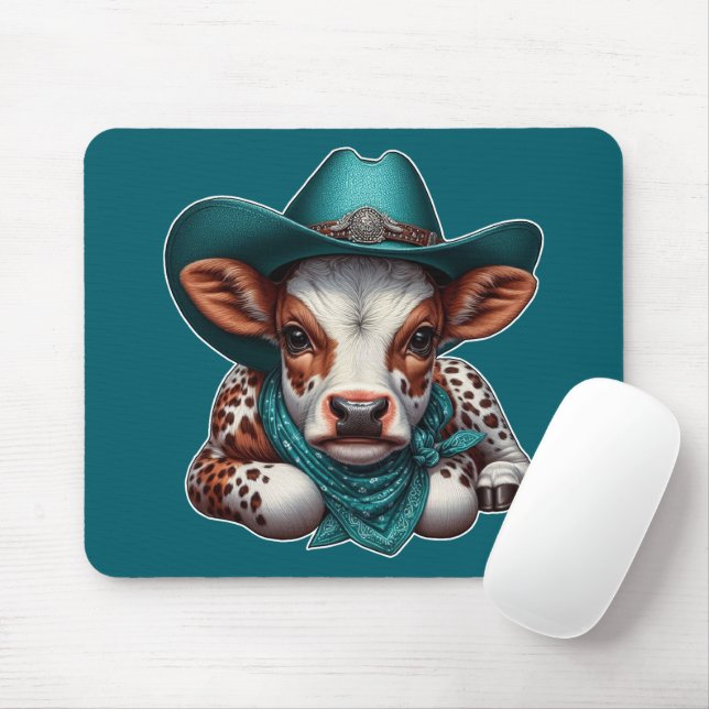 Mousepad Vitelo Adorável no Chapéu do Cowboy e Bandana (Com mouse)