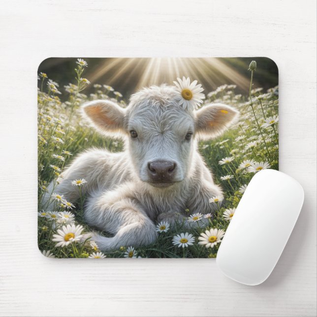 Mousepad Vitelo Branco Em Daisy Meadow (Com mouse)