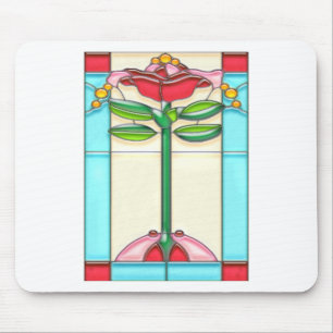 Mousepad Vitral da árvore da rosa vermelha no estilo do ar