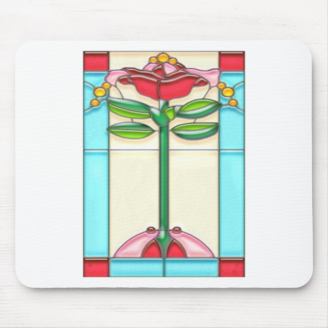 Mousepad Vitral da árvore da rosa vermelha no estilo do art (Frente)