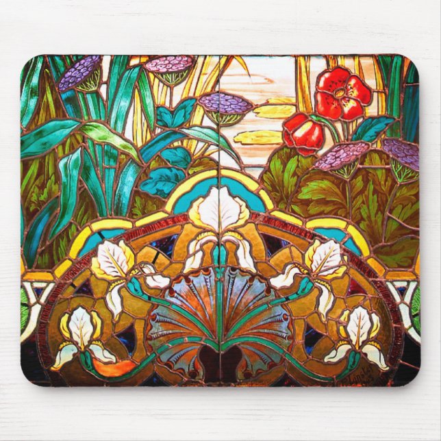 Mousepad Vitral do nouveau da arte floral (Frente)