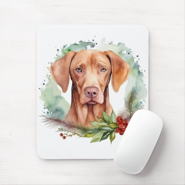 Mousepad Vizsla Christmas Wreath Festivo Pup (Com mouse)