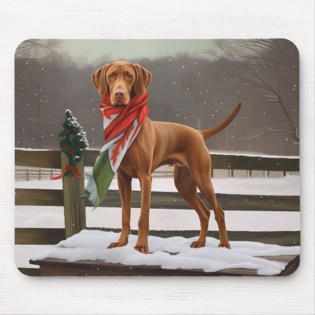 Mousepad Vizsla Dog no Natal da Neve (Frente)