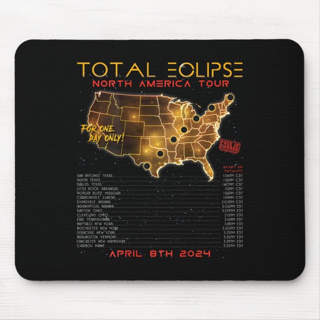 Mousepad Volta) Total Solar Eclipse 2024 Tour na América do (Frente)