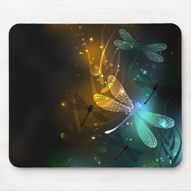 Mousepad Voo luminoso verde de libélula (Frente)