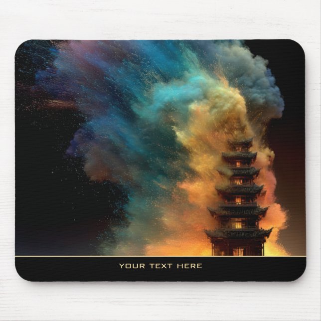 Mousepad Vortex of Luminous Colorburst Mystic Pagoda Art (Frente)